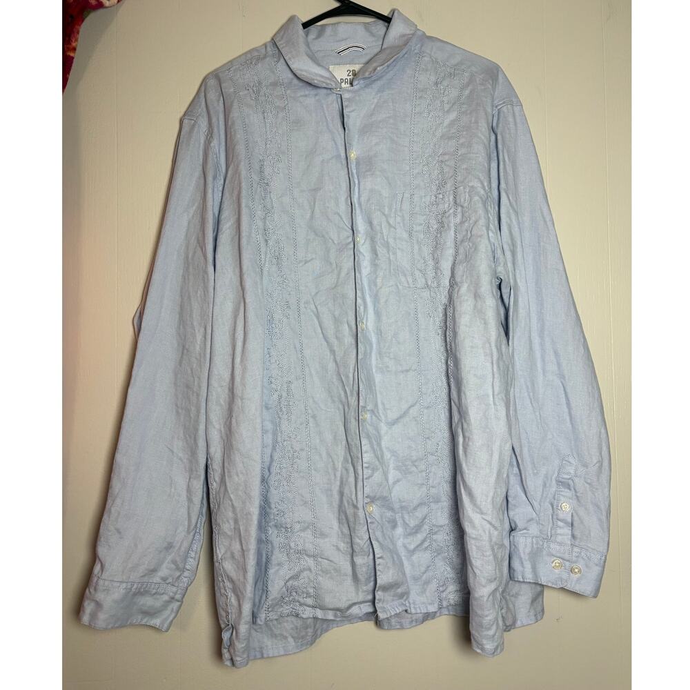 28 Palms XL Long Sleeve Button Up Embroidered Linen Shirt